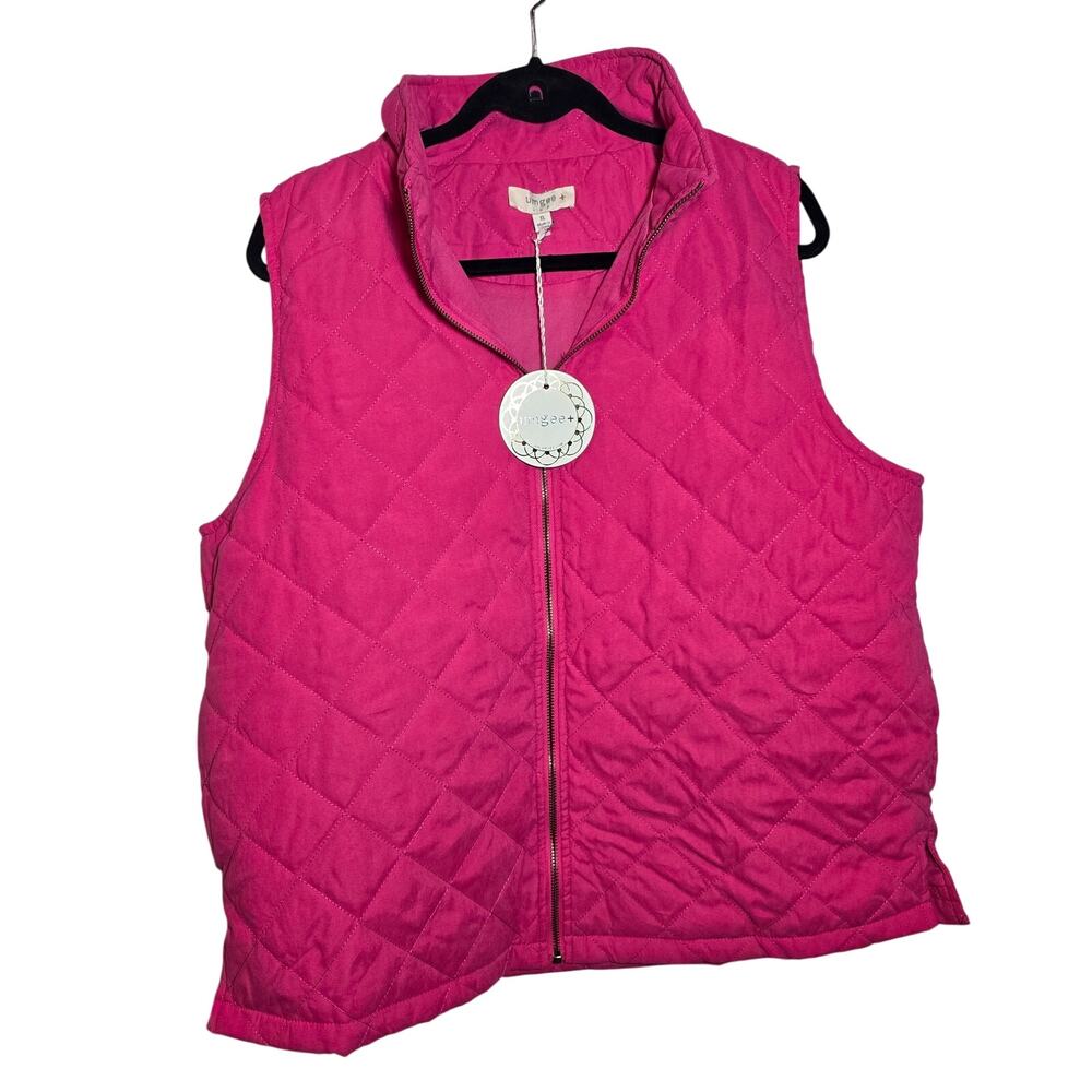 Umgee USA‎ Magenta Pink Quilted Vest Mock Neck Plus Size XL Outdoors Rustic
